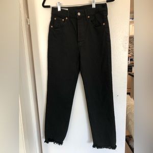 Black Denim Cheeky Straight High Rise Gap Jeans Raw Hem